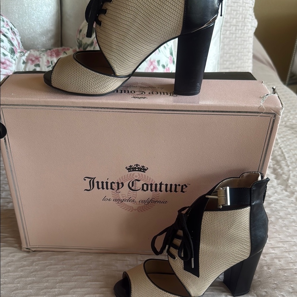 Juicy Couture Black and Cream Lace-Up Heels